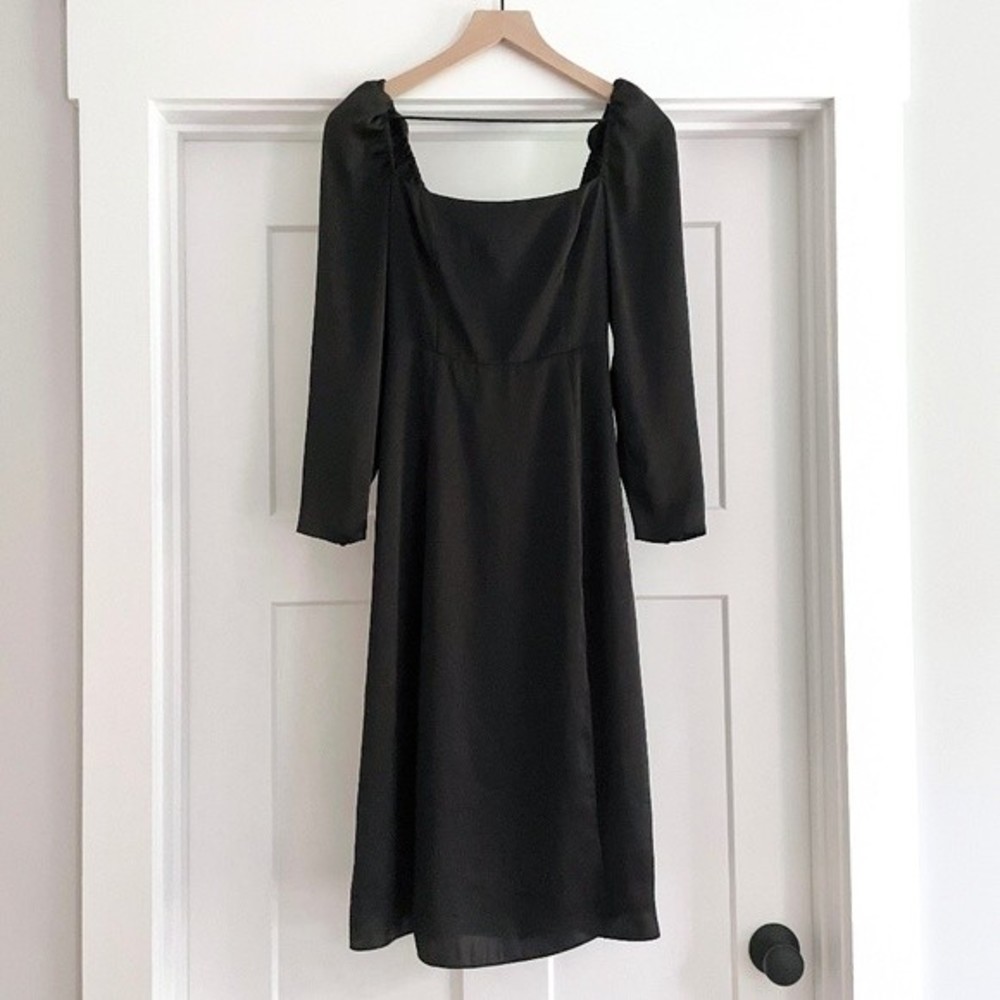 Aritzia Wilfred Square Neck Satin Midi Dress Black Size 0 XS